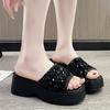 Летние НОВЫЕ стильные модные и элегантные сандалии на платформе, однотонные тапочки с открытым носком и круглым носком, украшенные блестками, НЕТ:А588