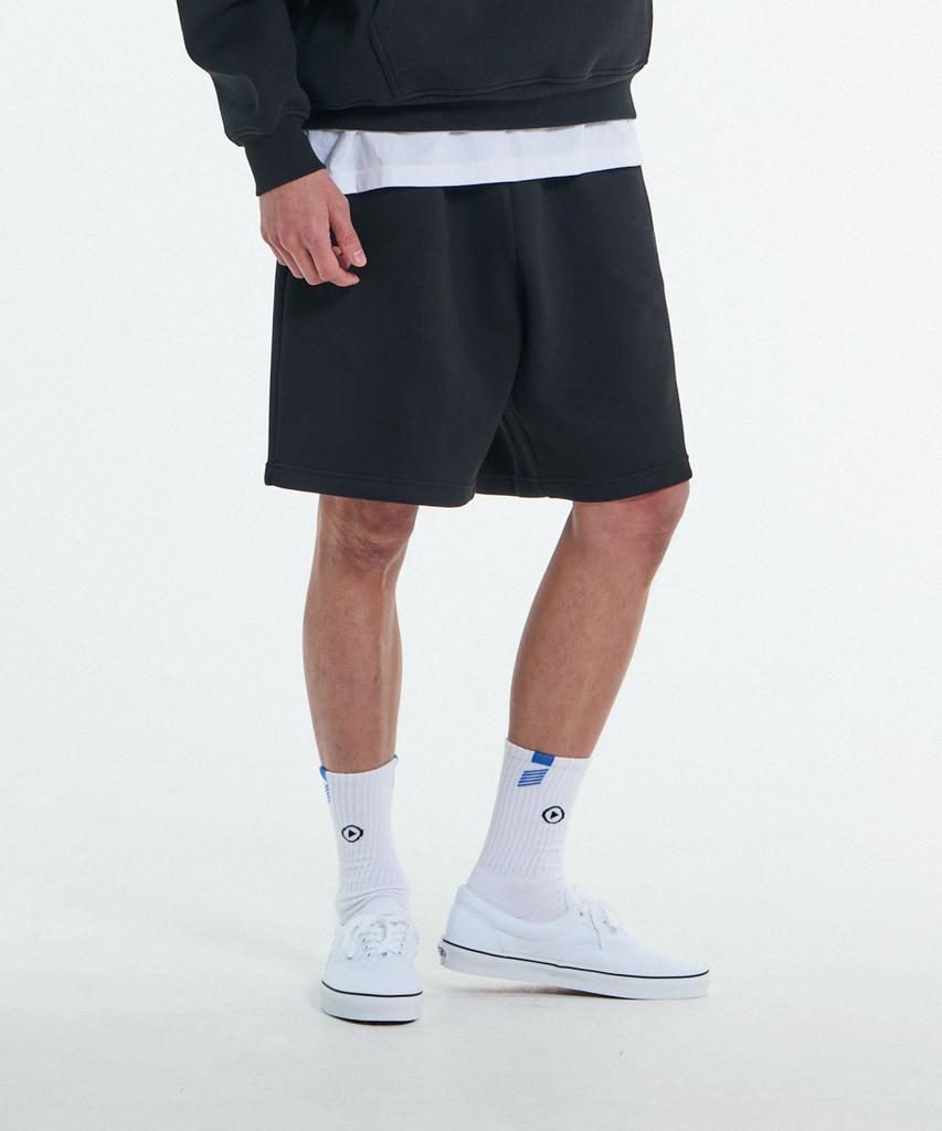 Gesison [L~4XL] Фирменные Широкие Свитшотные Полушорты Большого Размера_Черный
