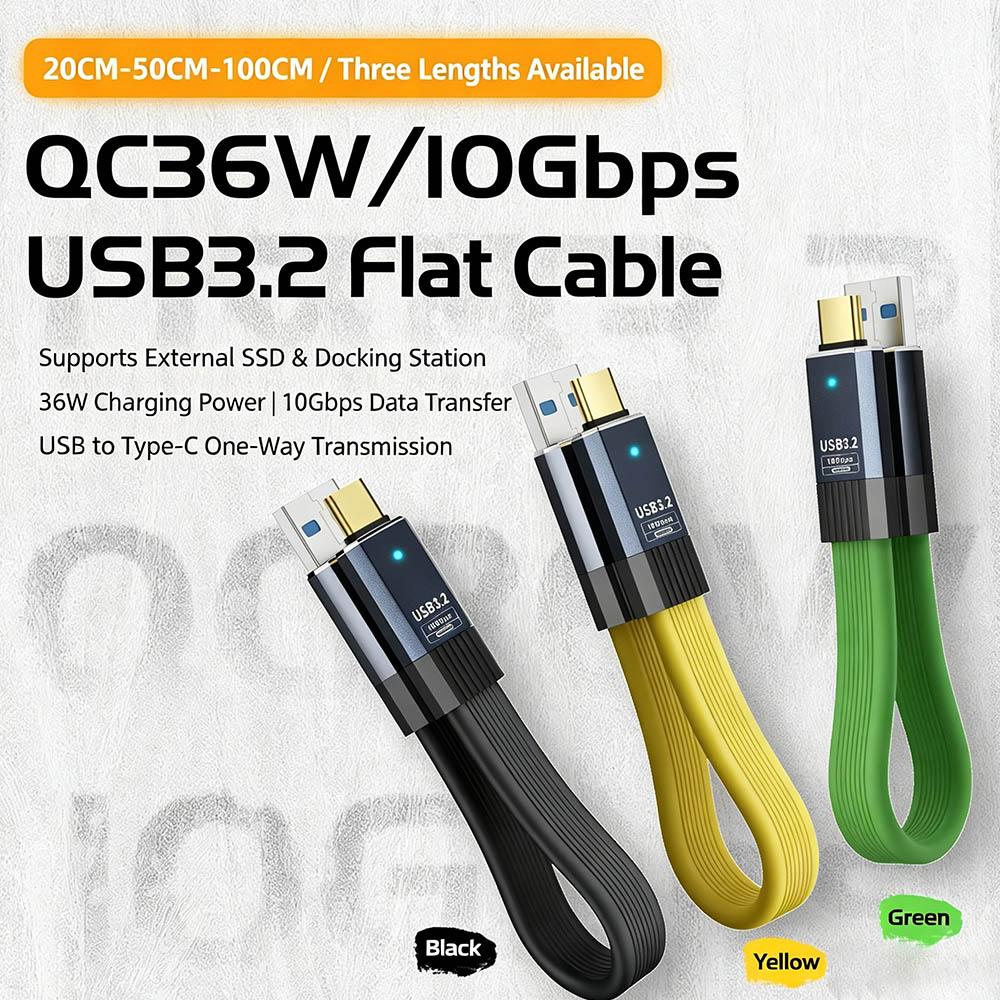 USB3.2 Gen2 10Gbps Type-A to Type-C Male to Male Cable 36W Fast Charging Data Cable for External SSD Laptop Mobile Phone Tablet