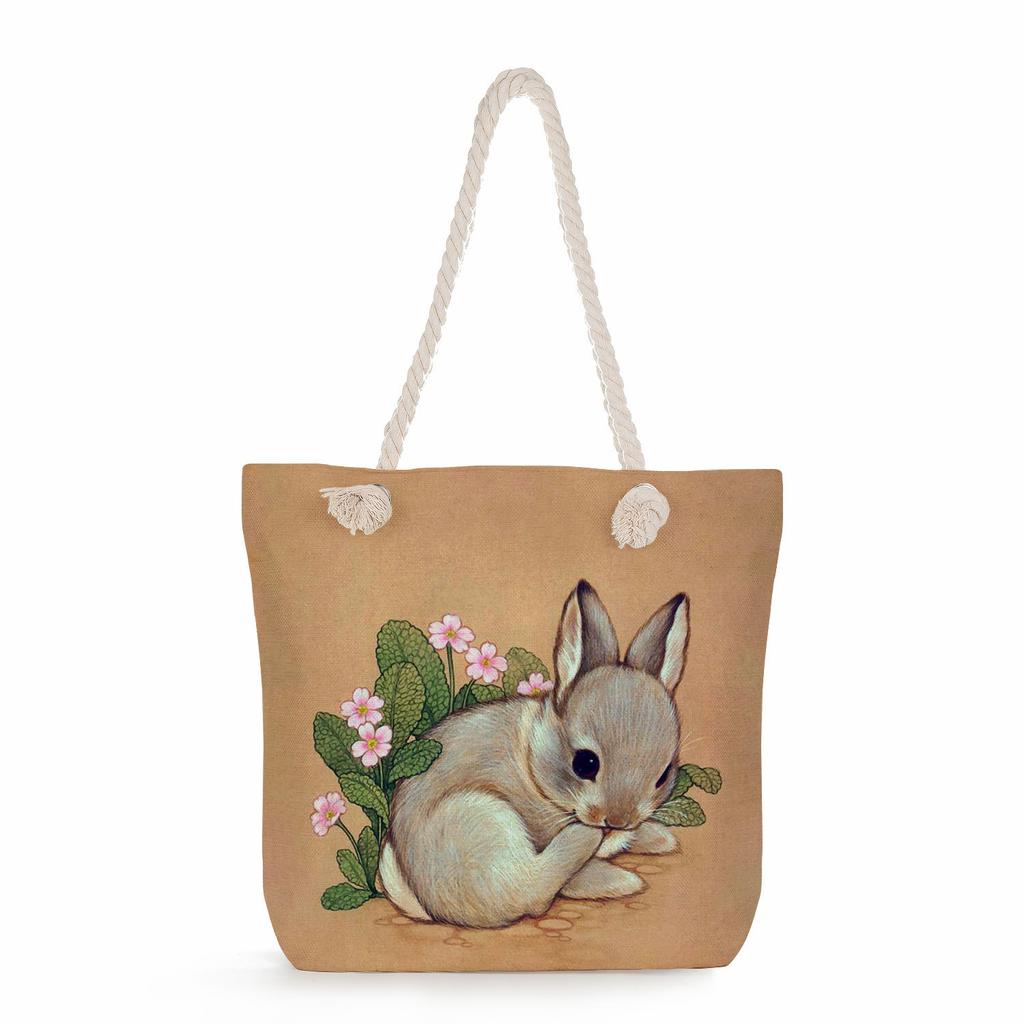 Creative Rabbit print thick rope single-shoulder beach bag 7247 CLE