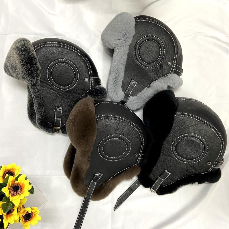 Шапка-бомбер из кроличьего меха мужская зимняя теплая толстая теплая шапка-ушанка из натуральной кожи с регулируемым ремешком снежные шапки