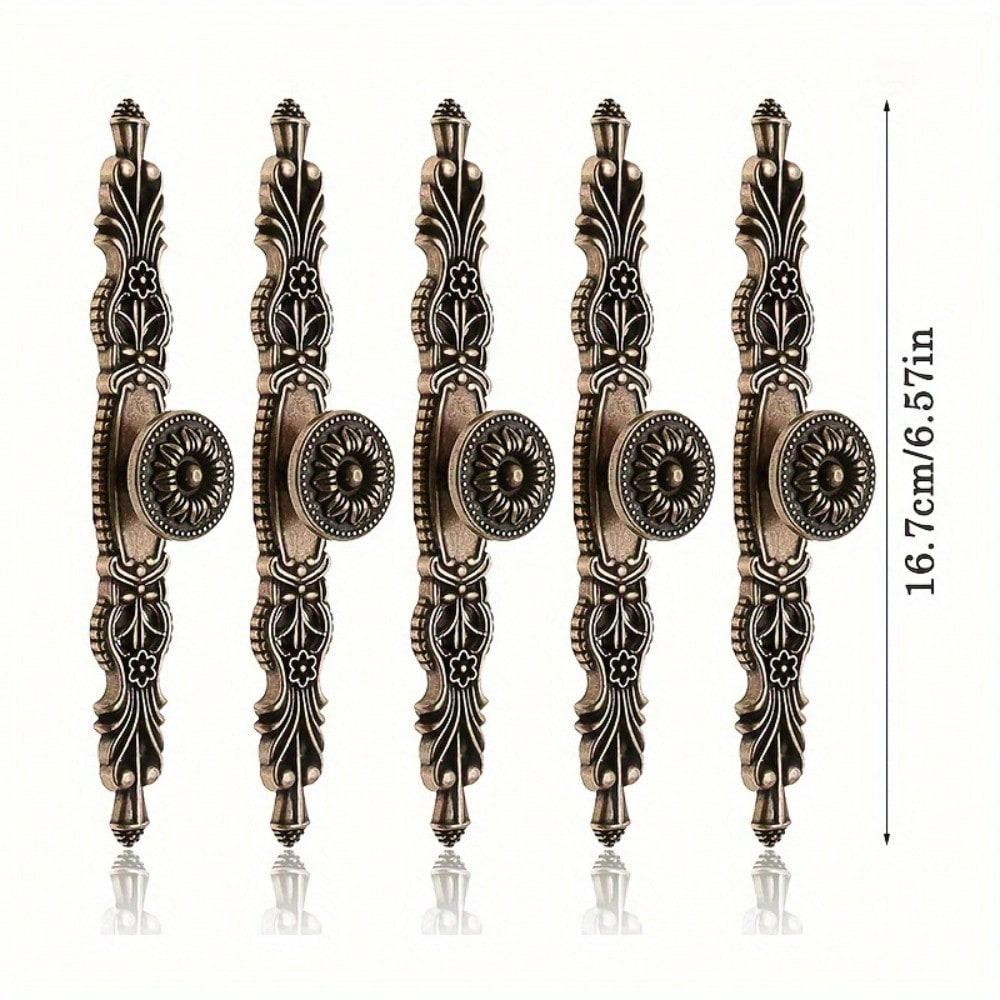 5pcs Vintage Floral Cabinet Knobs, Bronze Dresser Knobs, Suitable For Dressers, Drawers, Cabinets, With Mounting Screws