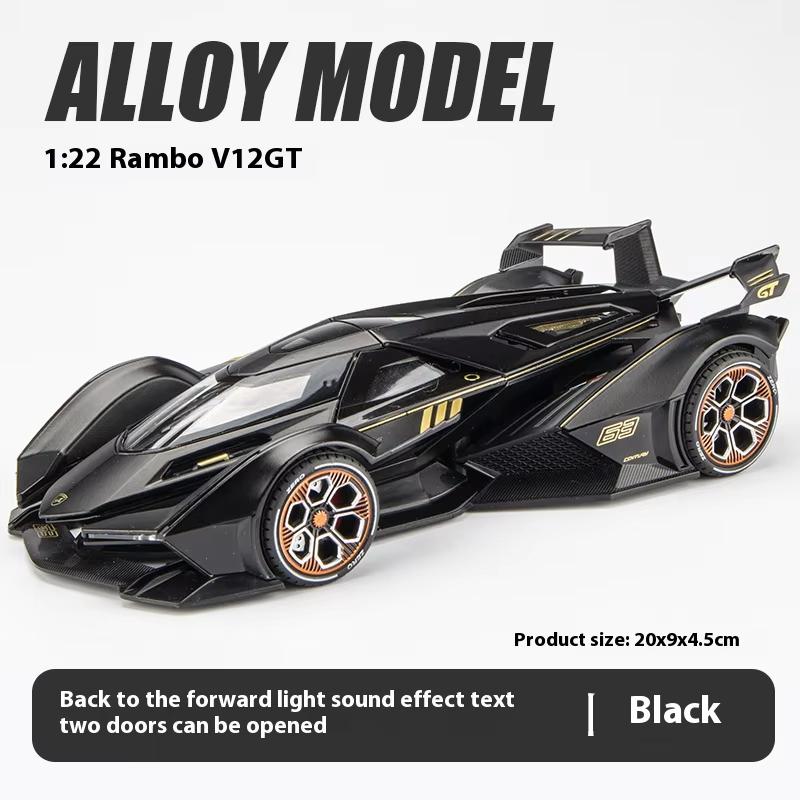 1:24 Lambo V12 GT Металлический автомобиль Сплав Спортивный автомобиль Литая модель автомобиля Звук и свет Игрушка Украшение для рабочего стола компьютера Коллекция Подарок