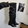 Nightclub Pointed Toe Pleated Women Over The Knee High Boots Wedges High Heels Party Shoes Winter Ladies Thigh High Booties