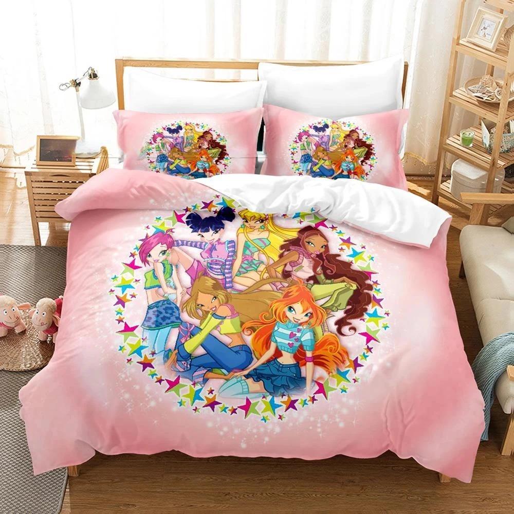 Коллекция постельного белья Winx Sleep Односпальный Размер Односпальный Размер Полный Queen Размер King Размер Размер Коллекция кроватей Подростковая Девочка Спальня Комплекты пододеяльников 3D