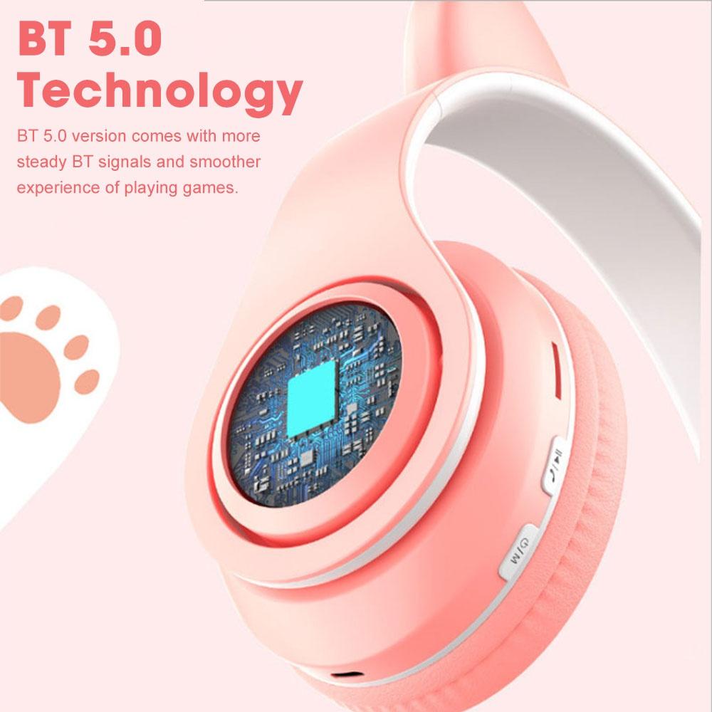 Bluetooth 5,0 наушники с микрофоном милые кошачьи ушки беспроводные/проводные складные наушники с басом RGB дышащий свет для мальчиков/девочек