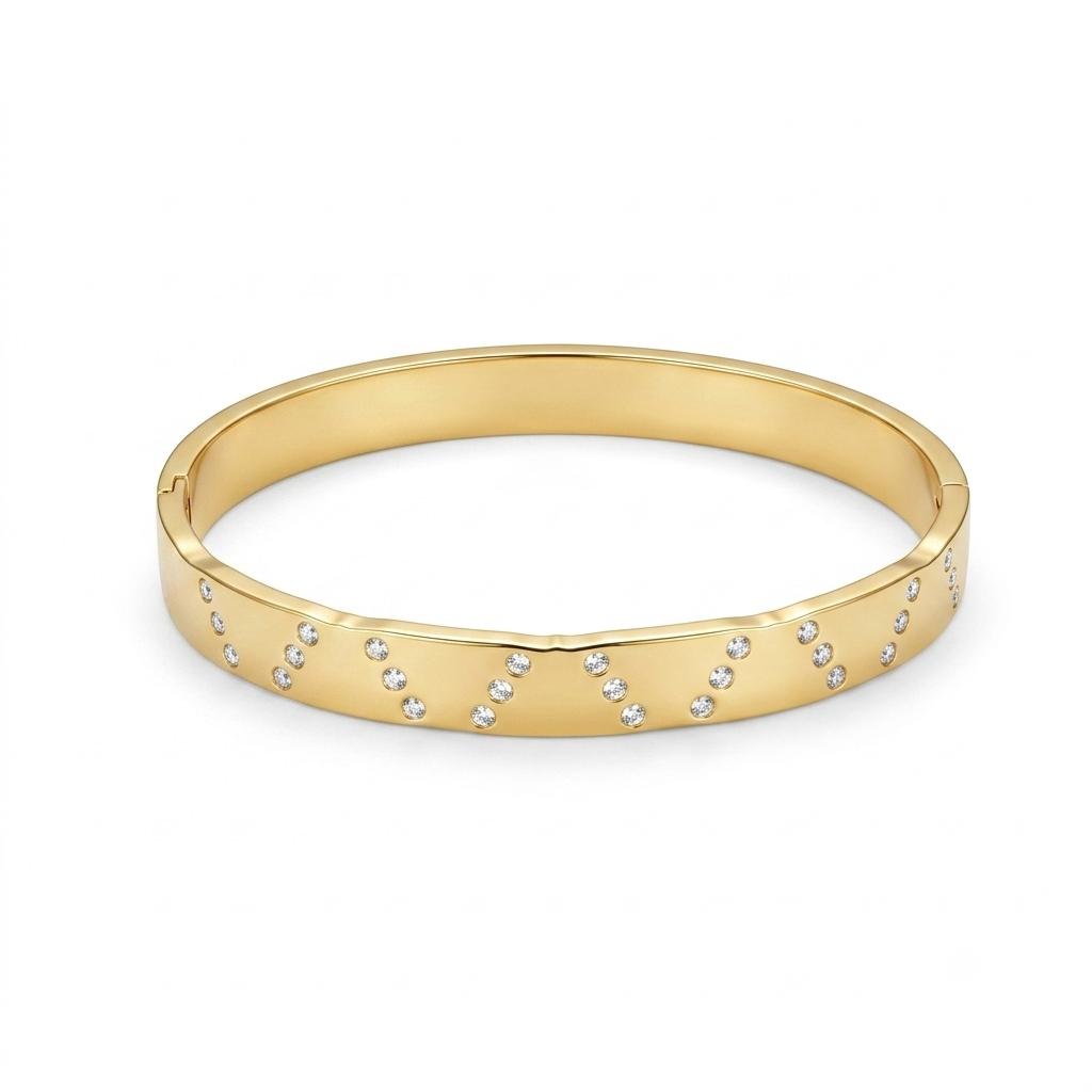 Gold Color Snap-on Zircon Bangle Stainless Steel Bracelet for Women Fashion Jewelry Gift