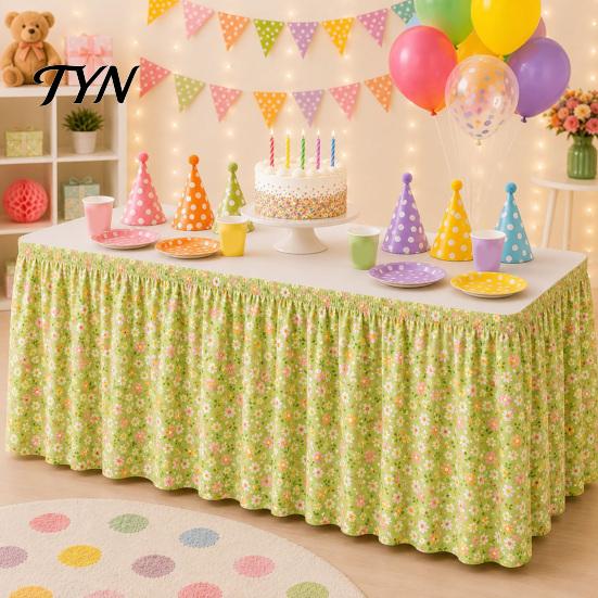 Event Stall Decoration Table Cover Floral Fruit Skirt, 6Ft x 29.5in Elastic Pleated Picnic Skirt for Outdoor Teacher Desk Classroom, Home Office