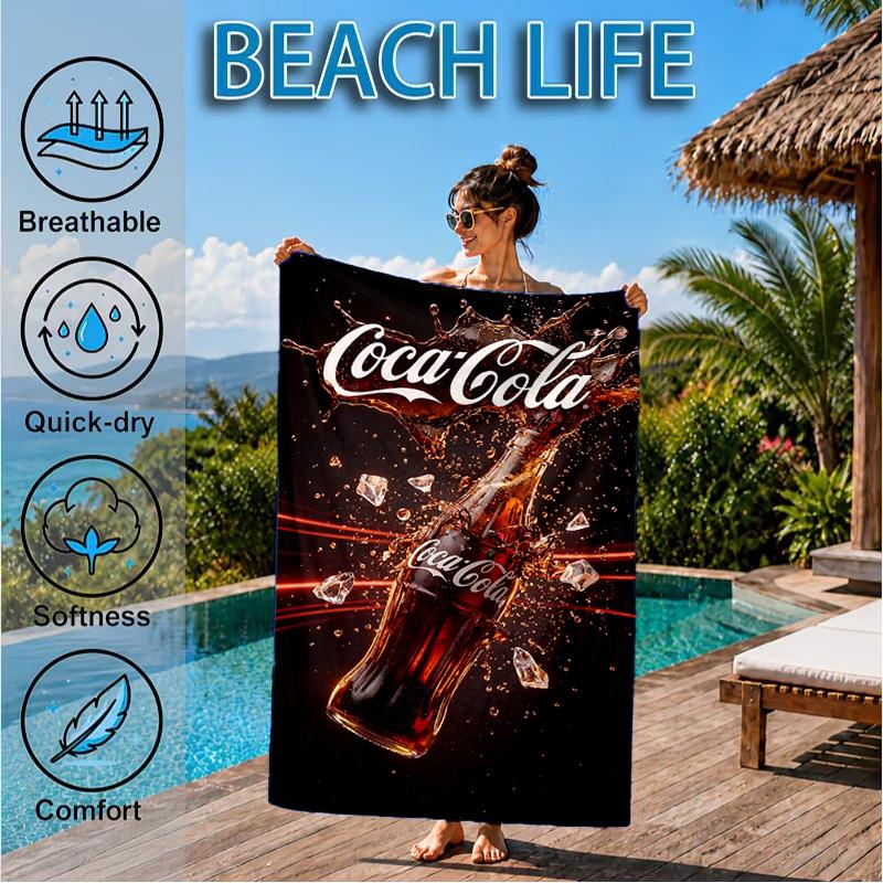 Пляжное полотенце Coca-cola с художественным дизайном, Быстросохнущее, Легкое в уходе, Подходит как для занятий фитнесом, так и для пляжного отдыха, Спортивный незаменимый аксессуар