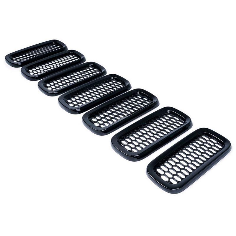 7pcs/set Front Mesh Grill Grille Insert Cover Trim For Jeep Renegade 2015-2018