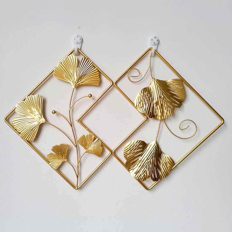 1pc Home Decoration Gold Iron Ginkgo Leaves Luxury Metal Leaf Irregular Wall Hanging Ornaments Palm Maple Pendant Monstera Leaf