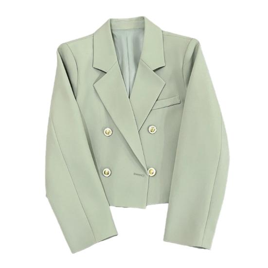 Весенний женский однотонный укороченный блейзер с лацканами и длинным рукавом, двубортный офисный пиджак, костюм, пальто, рабочая одежда