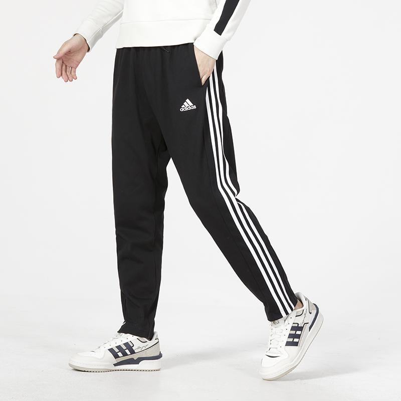 Adidas Полосатые зауженные трикотажные брюки с логотипом, мужские брюки, черные IC0044