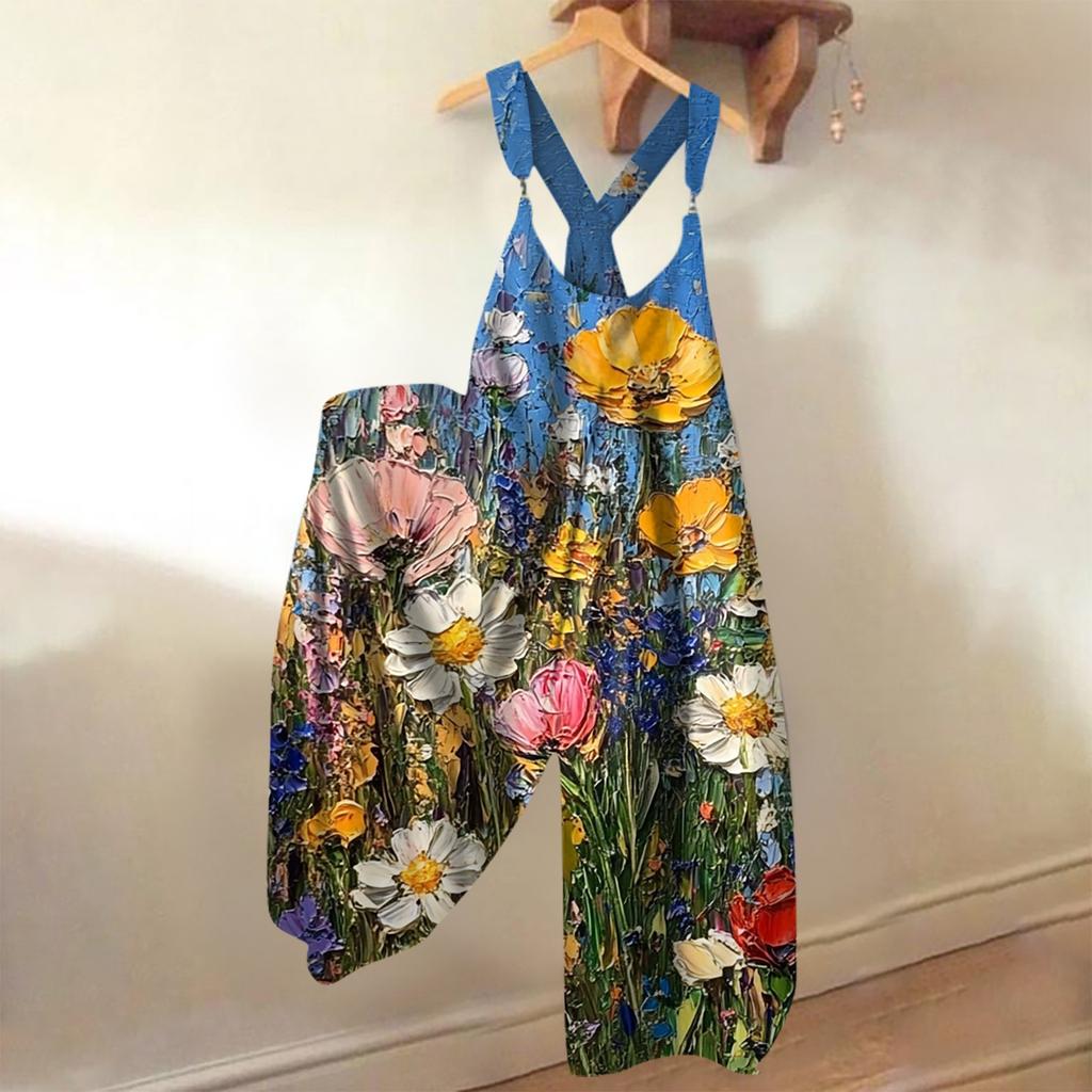 Женский свободный повседневный цельный летний комбинезон с цветочным принтом