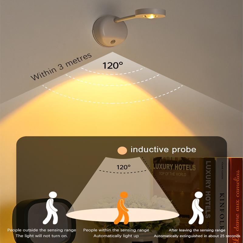 Светодиодный настенный светильник USB с беспроводной зарядкой и регулировкой яркости, датчик движения, спальня, прикроватная тумбочка, гостиная, украшение дома, прожекторы, настенный светильник, ночник