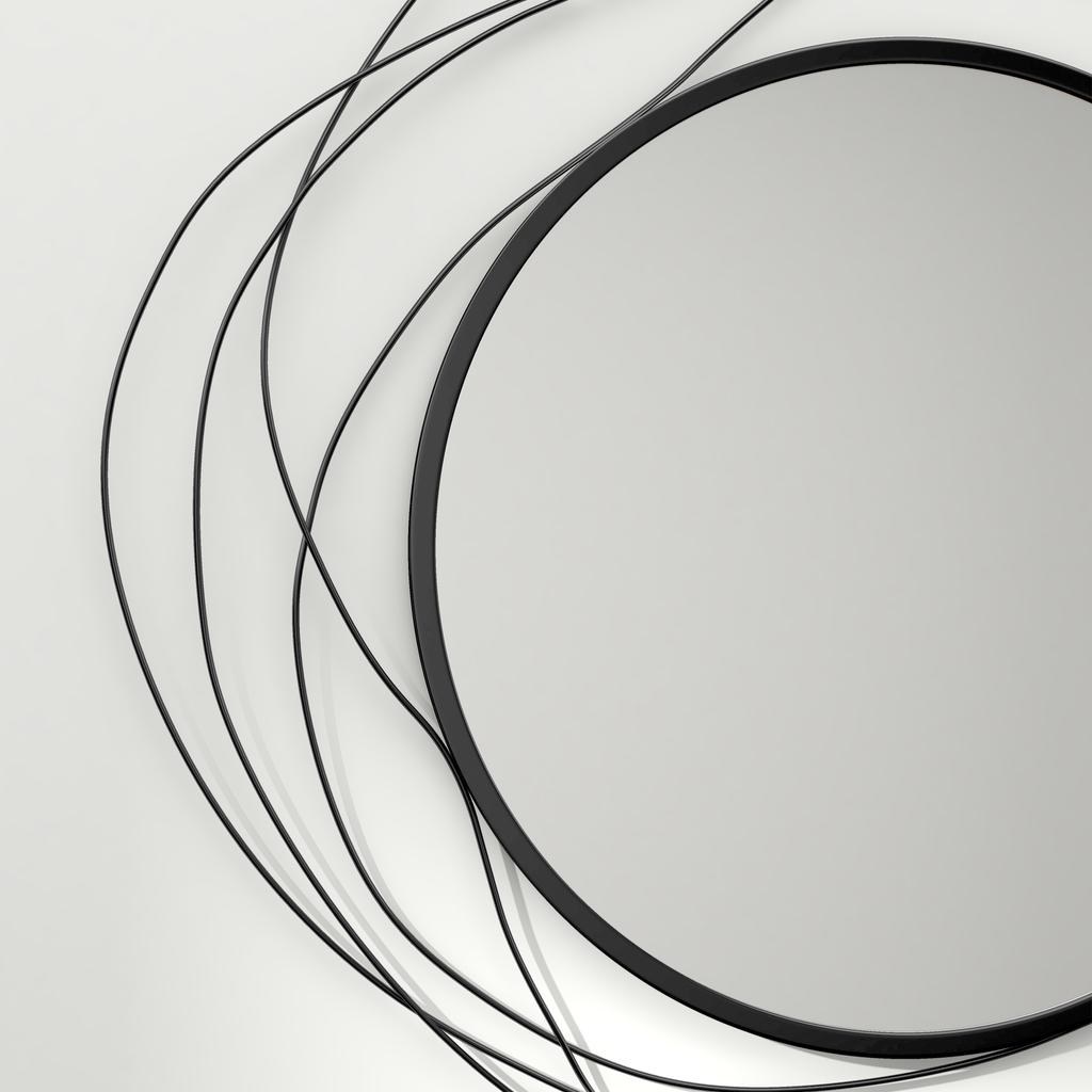 Round Mirror, Black Wire Metal, 65 cm Diameter