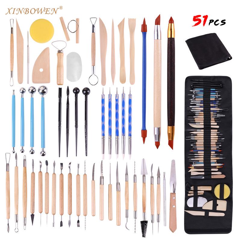42-Piece Polymer Clay Pottery Tool Set: Sculpting, Carving Knives, Indentation Pens, and Painting Apron Included
