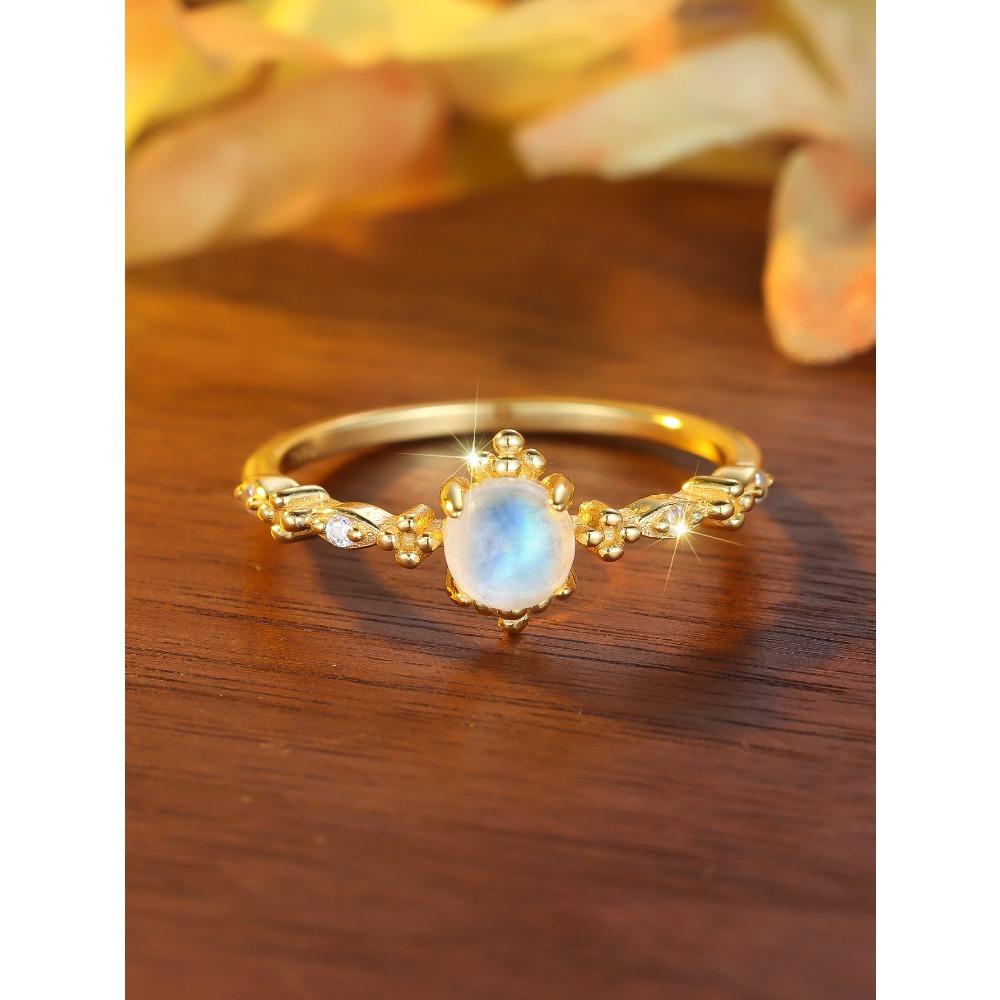 Round Moonlight Stone Lace Ring Female Niche Versatile Finger Fashion Handmade Ring