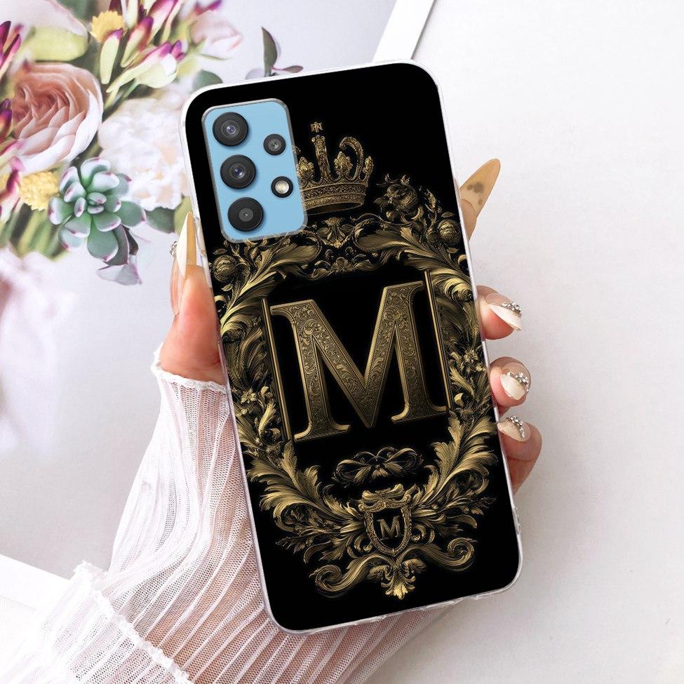 Clear For Samsung A32 5G SM-A326B Cover For Samsung Galaxy A32 5G Case Luxury Crown A-Z Letters 2D Flat Pattern Soft Phone Case