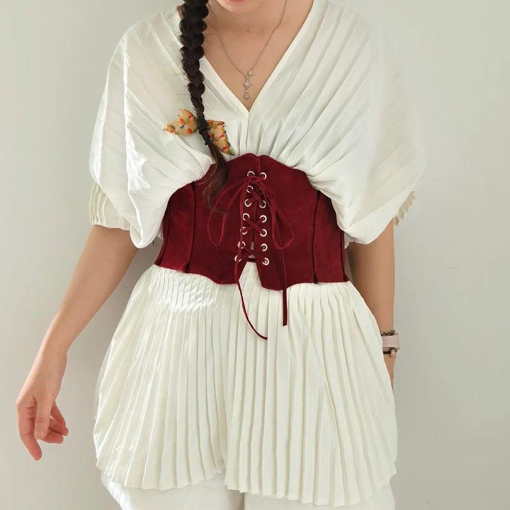 PU Leather Brown Cummerbunds Adjustable Suede Wide Belt Fashion Pu Leather Corset  Ladies