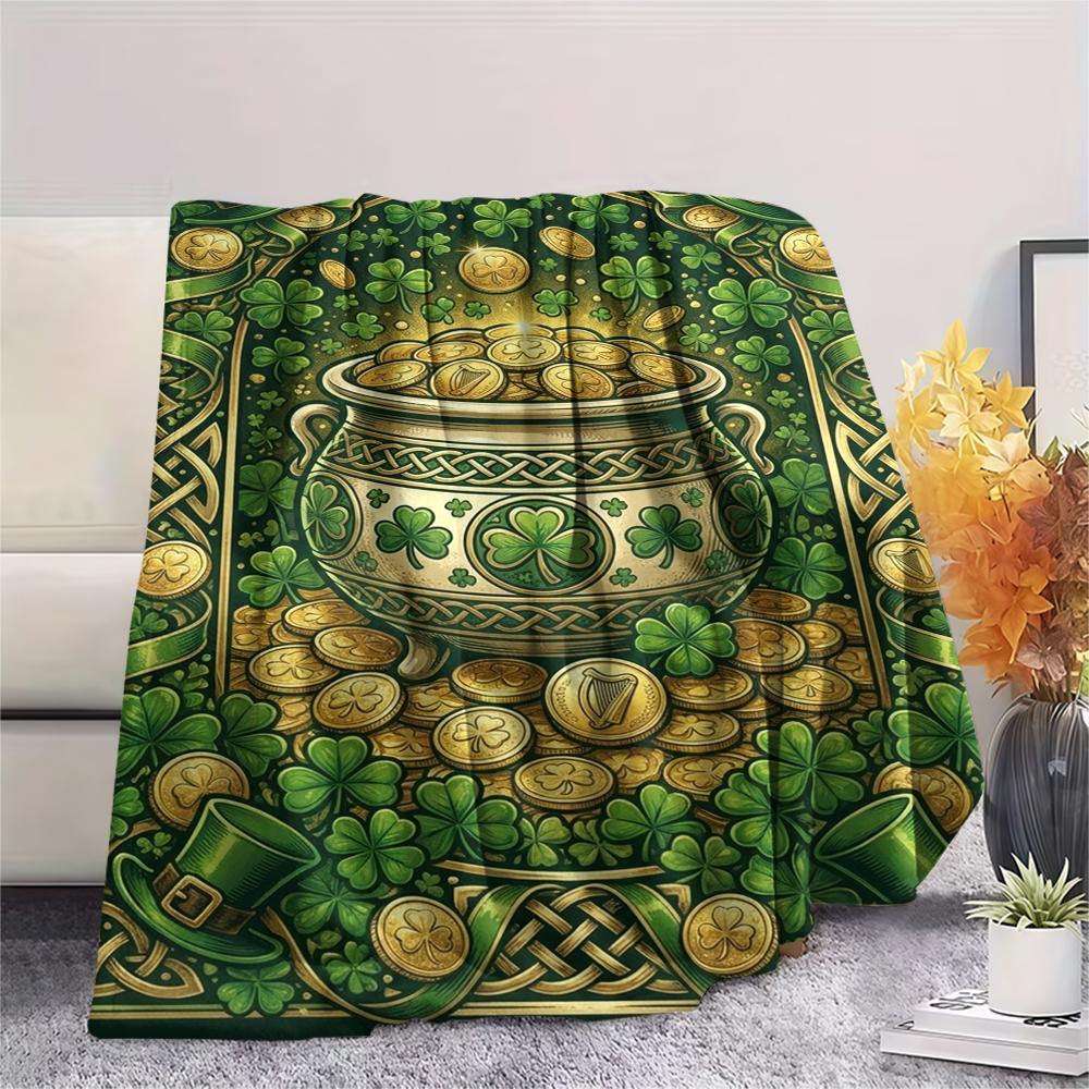 1Pc St.Patrick's Day Print Flannel Blanket, High quality Comfortable for All Seasons, Home Decor, Warmth and Comfort, Perfect for Christmas Gifts W72