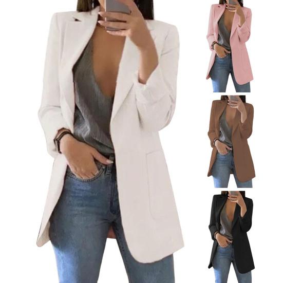 Women Suit Coat Lapel Long Sleeve Open Front Suit Jacket Solid Color Urban Style Spring Autumn Business Outerwear