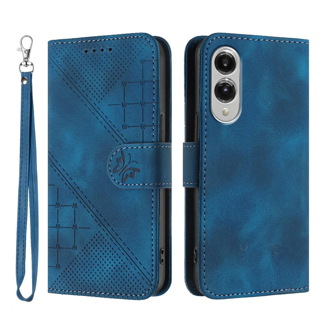 For Samsung Galaxy S25 Edge Leather Wallet Case Butterfly Flower Imprinted Phone Cover with Strap