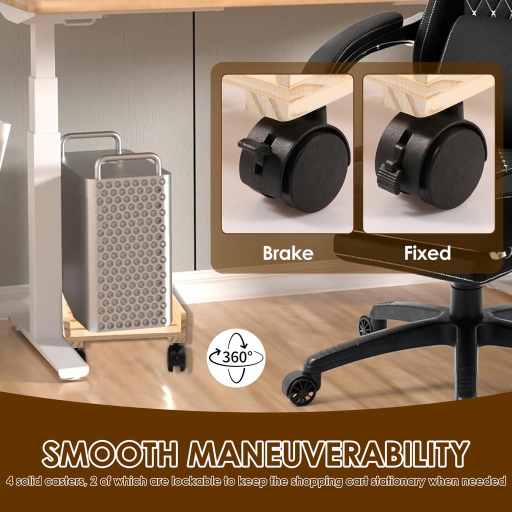 Wooden Computer Tower Cart with Wheels Open Frame Design PC Case Stand Ventilated Cart  Practical Computer Tower Mobile