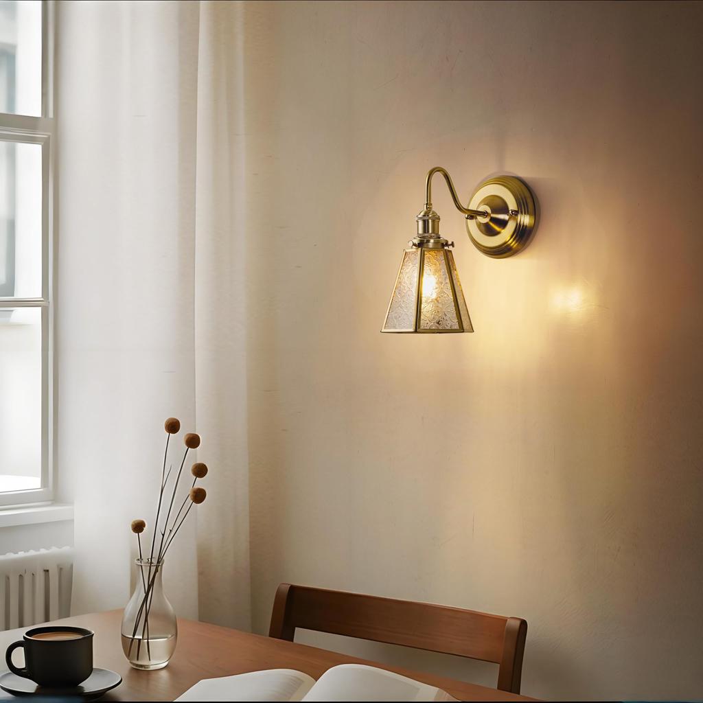 Chende Bracket Light, Japanese-Style Floral Pattern, Glass, Retro Wall Lighting, LED Compatible, Single Light, Brass, Stylish, Nordic, Classic,