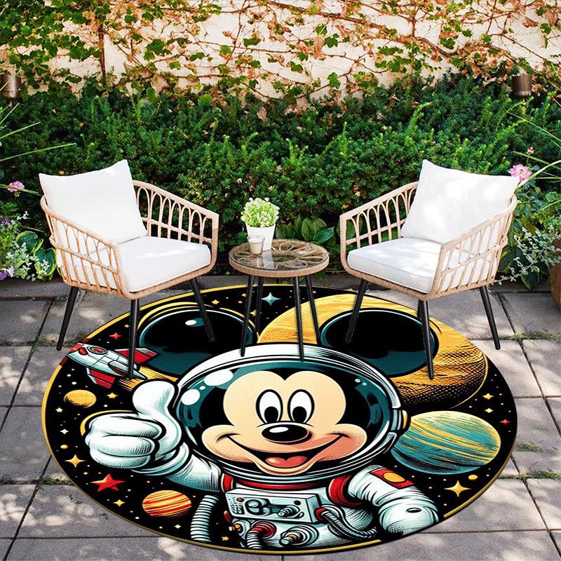 1pc Astronout Mickey Mouse Round Area Rug,Non Slip,Machine Washable Polyester Carpet for Living Room,Bedroom Decor