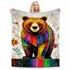 Colorful Bear Pattern blanket with Floral Design, Vibrant   blanket, suitable for use in the bedroom, living room, on the sofa