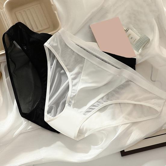 Женские трусики с высокой талией из ледяного шелка, кружевные однотонные открытые эластичные мягкие антисептические влагоотводящие женские трусы, трусы