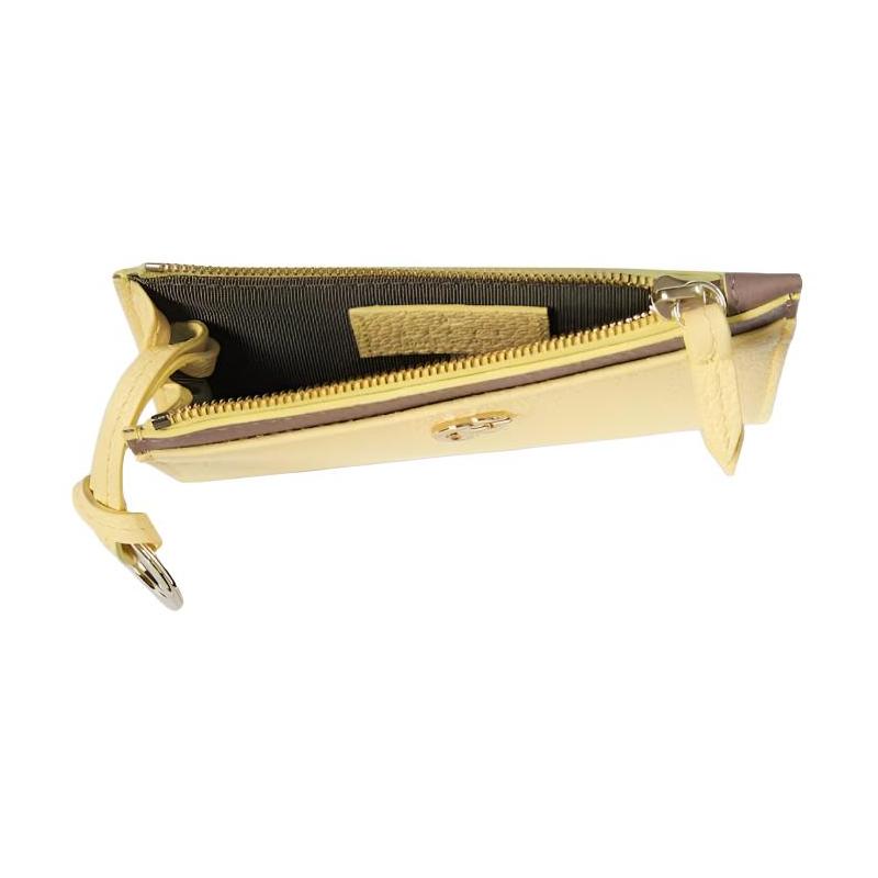 Gucci GG Marmont Iconic Double G Metal Accessories Zipper Closure Leather Key Case Women's Light Yellow with Brown