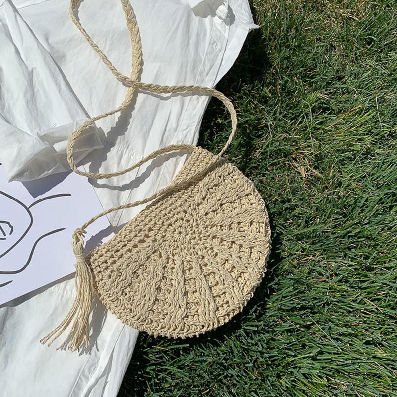 Yogodlns Тканые сумки через плечо в форме полумесяца, богемная соломенная сумка на плечо ручной работы, кошелек