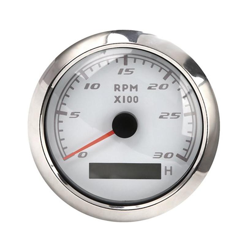 85Mm Marine Tachometer LCD Hour Meter 0-3000 RPM Speedometer 12V/24V Red Backlight Odometer