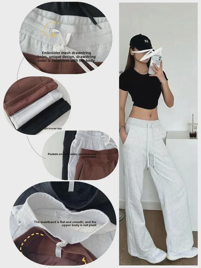 Lulu Velvet Scuba Wide-Leg Drawstring Pants - Mid-Waist, Casual, Loose Fit for Autumn/Winter