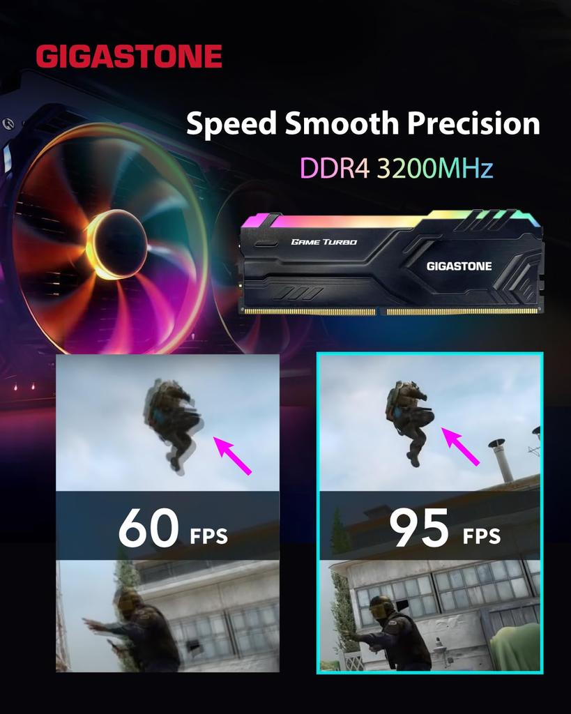 GIGASTONE Game TURBO 16 ГБ x 4 DDR4 3600 МГц CL Память Intel XMP AMD Ryzen UDIMM для игрового модуля памяти Черный (Комплект 64 ГБ) PC4-28800 18-22-22-42