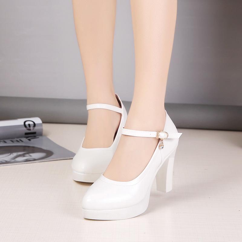 Модные женские туфли-лодочки на высоком каблуке, офисные женские туфли, сексуальные туфли для невесты на толстом каблуке с круглым носком, кожаные туфли на высоком каблуке 2024 года, новые