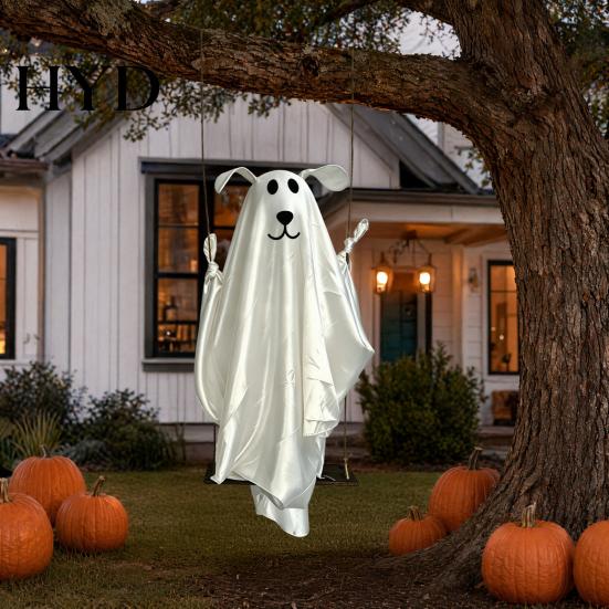 Hanging Spooky Ghost for Halloween Outdoor Decoration, Cute Flying Satin White Decoration With Best Materials Home, Tree, Porch, Patio, Lawn, Garden,