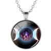Triple Moon Goddess Wicca Round Glass Pendant Long Link Chains Necklaces Vintage Pattern Art Jewelry For Women Men