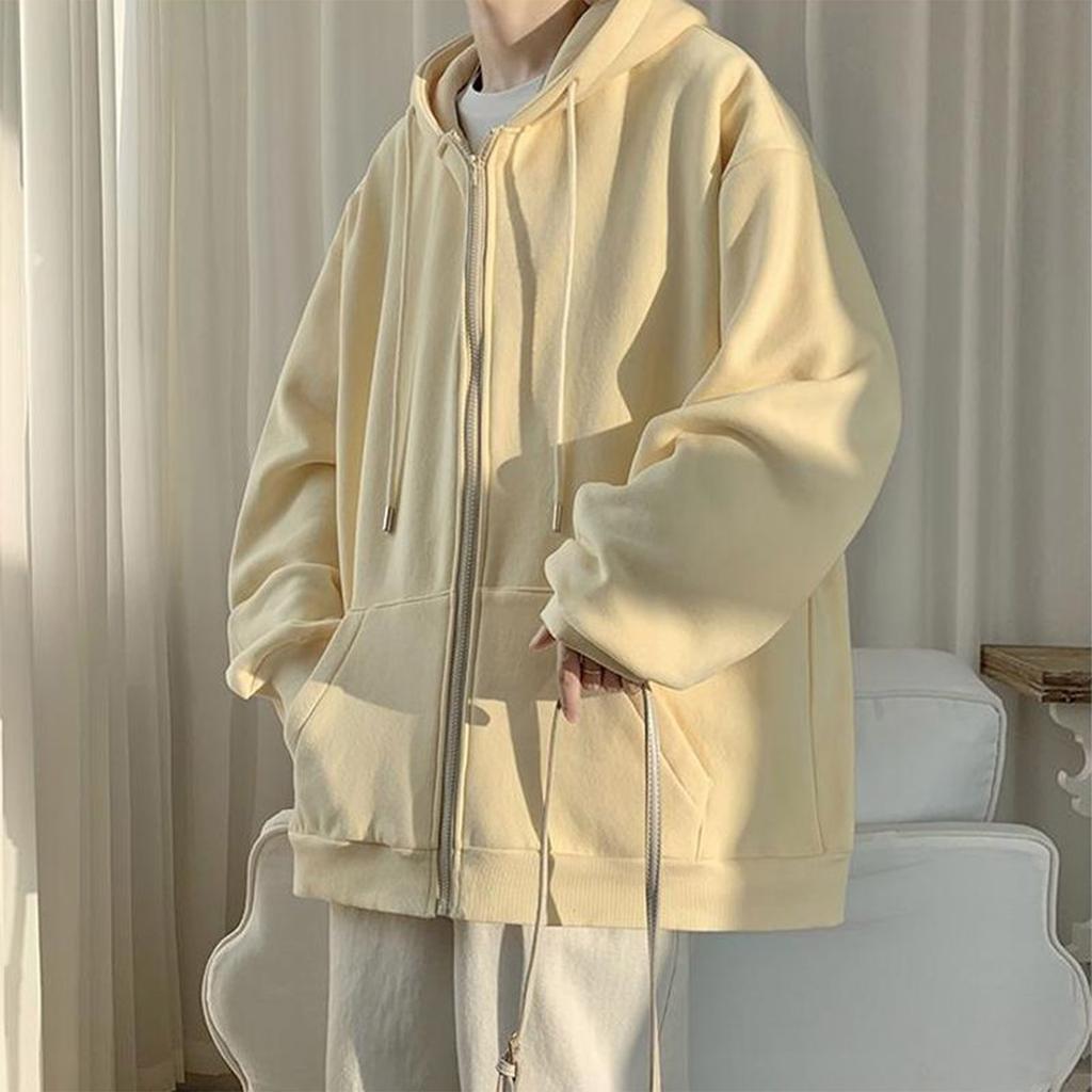 Мужская повседневная модная однотонная толстовка с длинными рукавами и капюшоном, с карманом на молнии