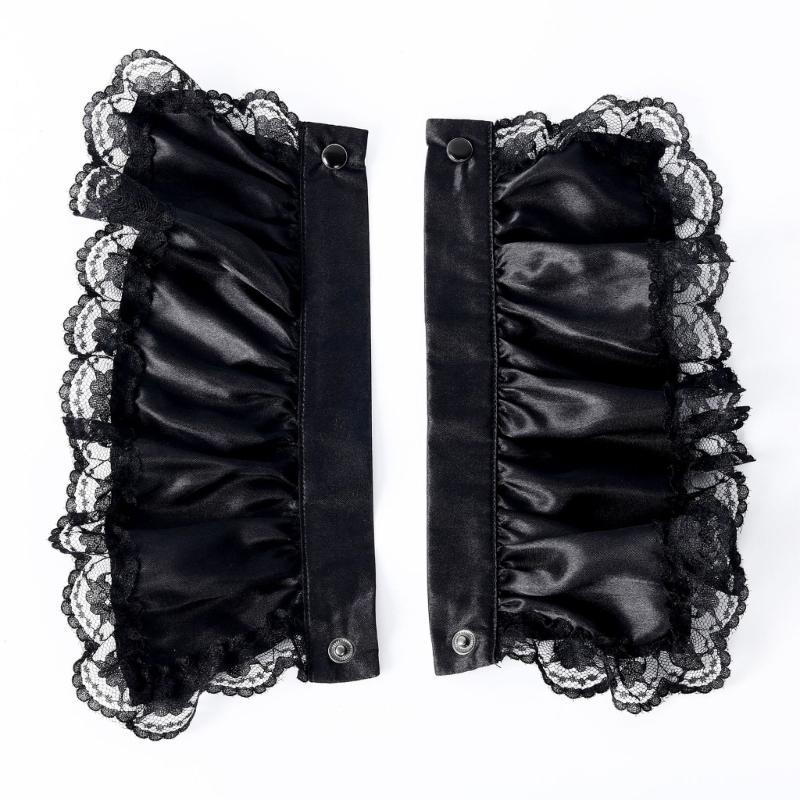 G5AE Victorian Colonial Jabot Set Ruffled Lace Necktie Collar with Wrist Cuffs Set