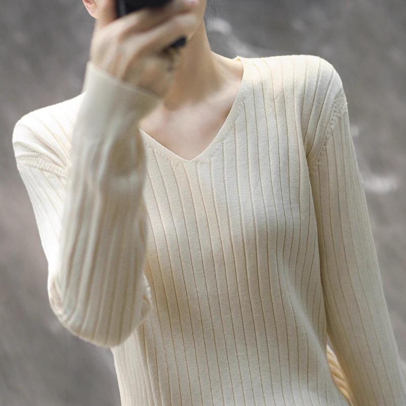 Women S Loose Fit V Neck Long Sleeve Knit Pullover Sweater Base Layer