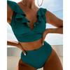 Multicolor Ruffle V-Neck High Waist Bikini - Women's European & American Beach Swimwear