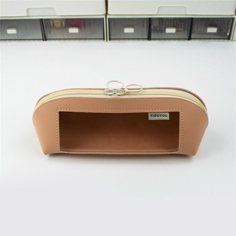 Leather Pencil Case Large Compartment Pencil Bag Water Resistant Clear Pen Pouches Pen Organizers Bag for Student Adult