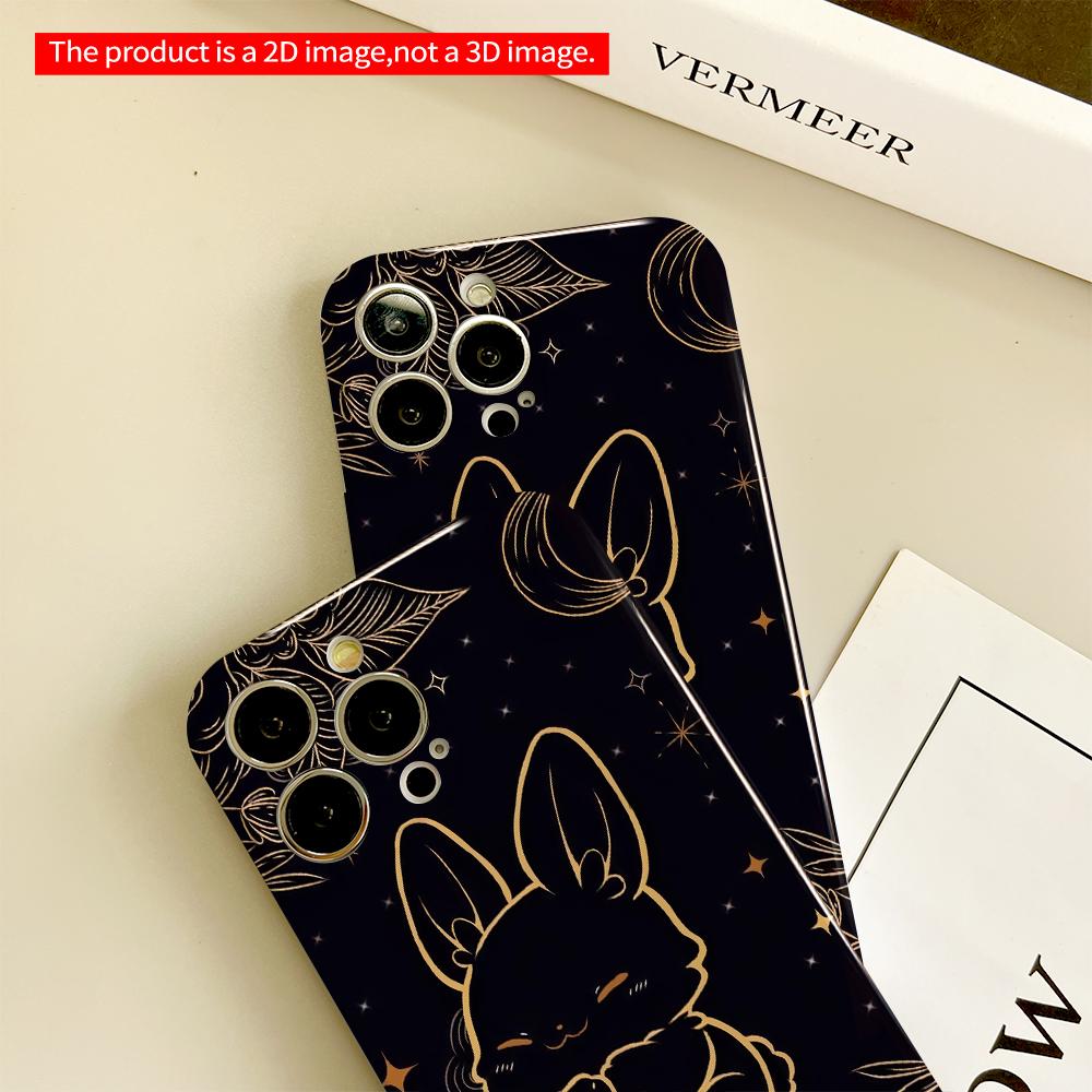 2DFlat Golden Bunny Under Moonlight Floral Design All inclusive film hard phone case, compatible with iPhone 18 Pro Max 17 16 15 14 13 12 11