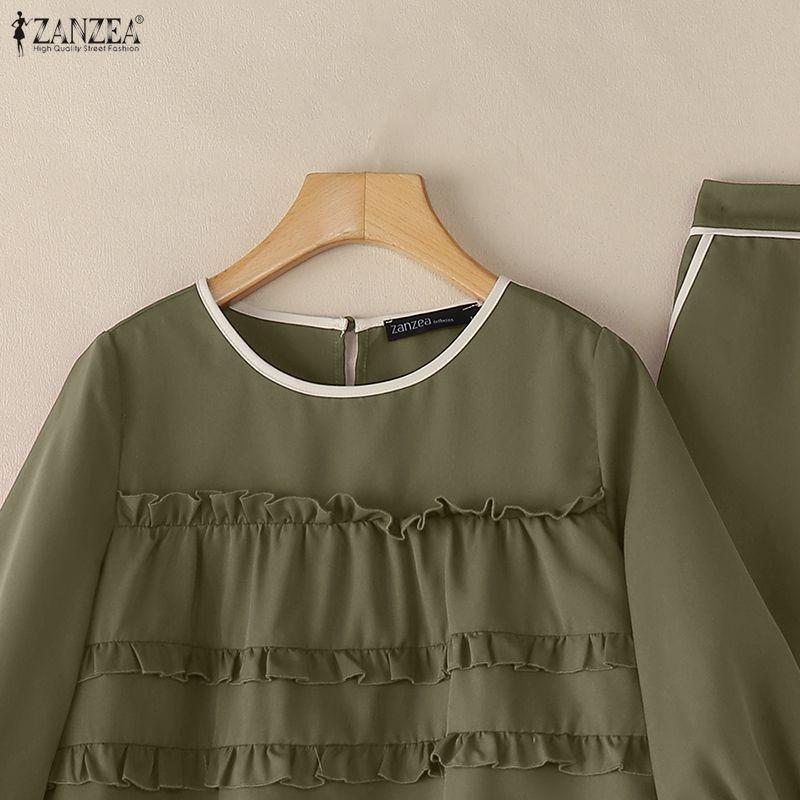 ZANZEA Женские повседневные комплекты из блузки и брюк с рукавом 3/4 из двух предметов