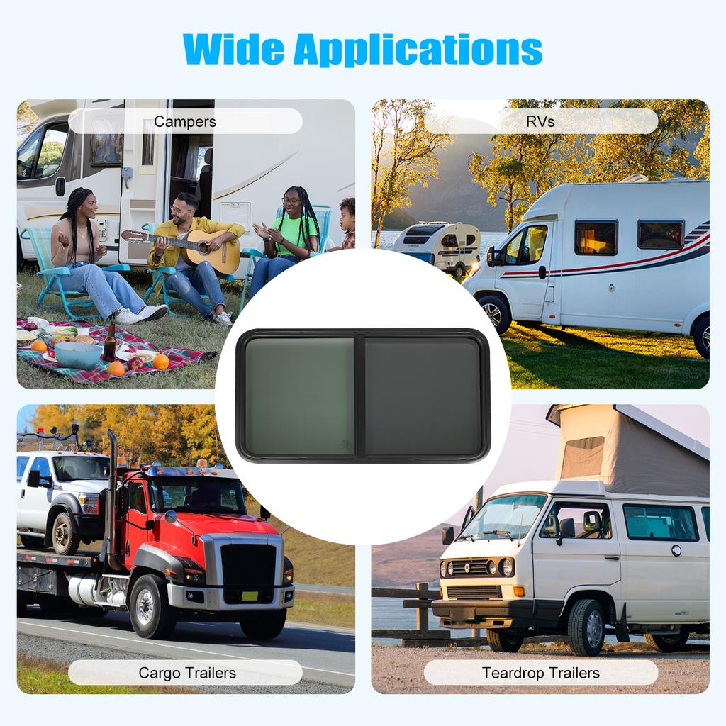 Универсальное черное раздвижное окно для автодома, тонированное приватное стекло и москитная сетка для металлических автодомов 2-6 мм/48-55 мм