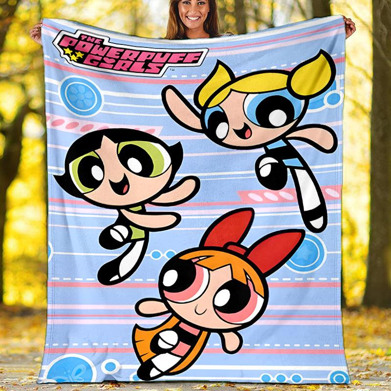 1pc Powerpuff1 Theme Blanket - Digital Print, Polyester, Cozy for All Seasons, Perfect for Outdoor, and Travel