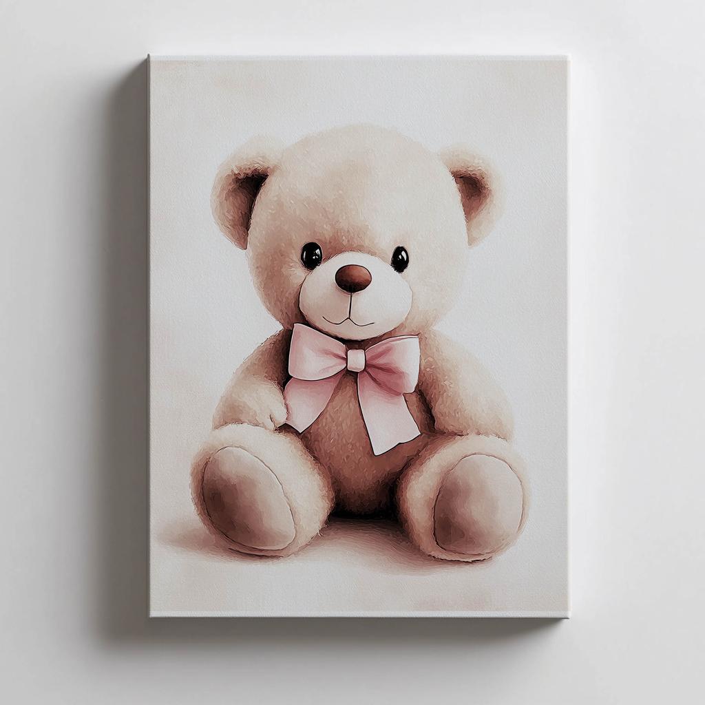 Plakat Uroczy Miś W Różowej Muszce Plakat Uroczy Miś W Różowej Muszce, 70X100 Cm, Rama Drewniana Ciemny Brąz, Papier Matowy 230 Gsm